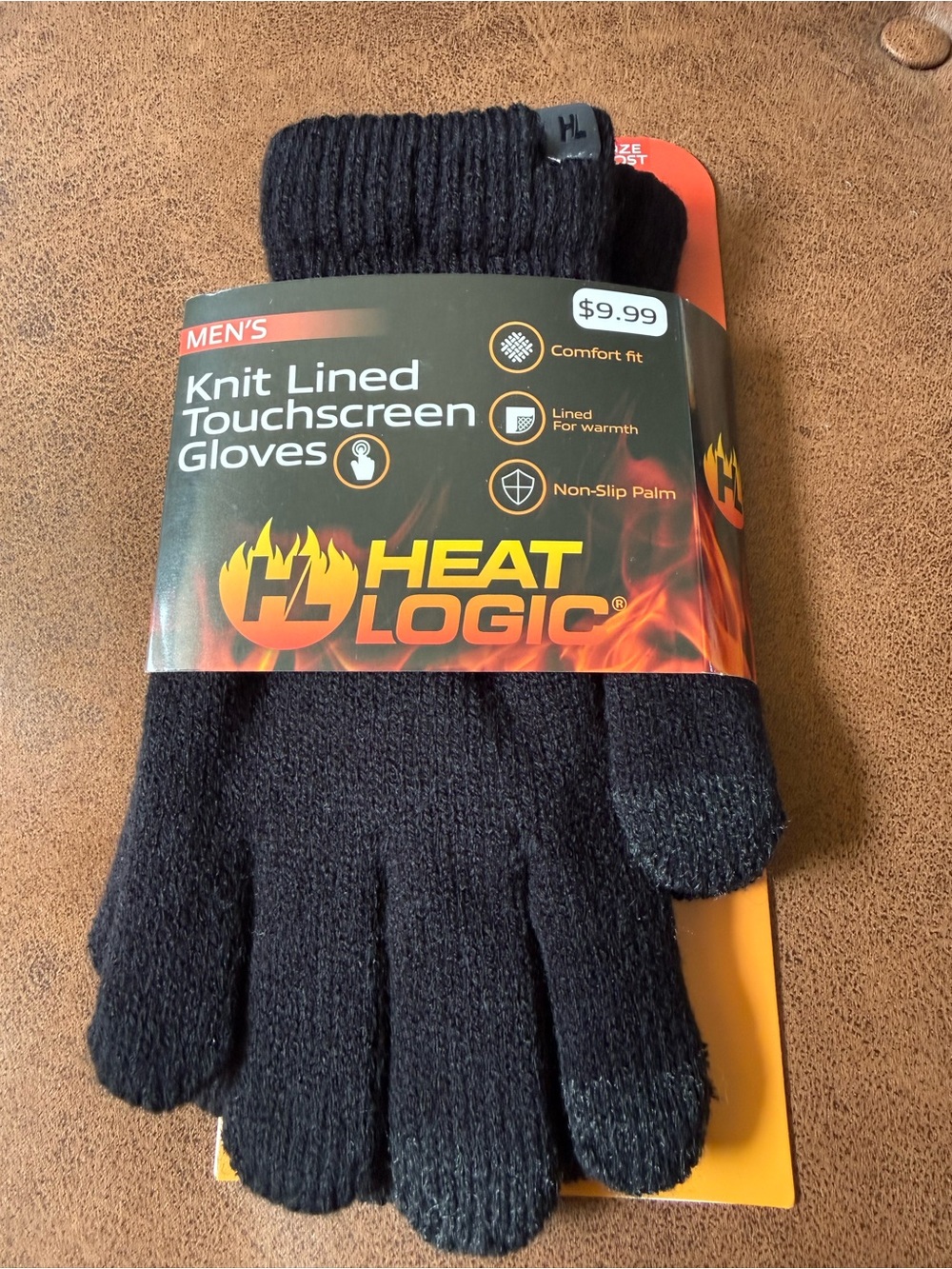 Men's Black Knit Lined Touchscreen Gloves
